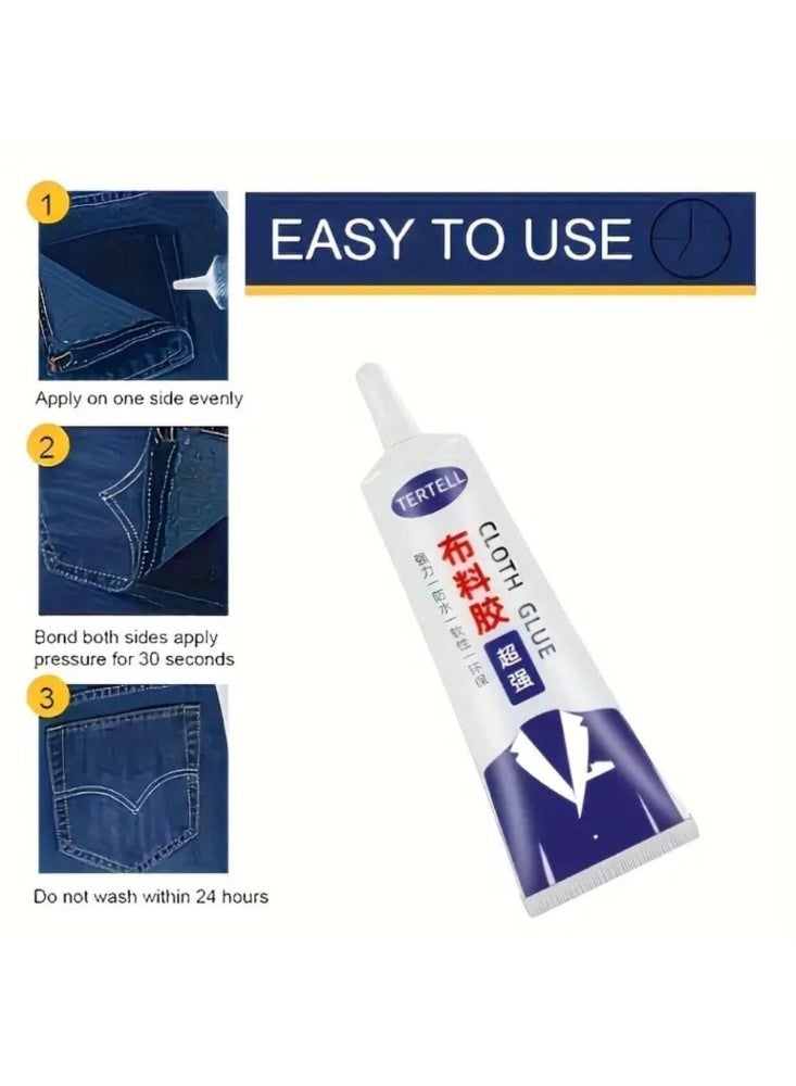 TERTELL Strong Fabric Adhesive Glue 50ML – Clear Drying Waterproof Permanent Sew Glue, Washable & Heat Resistant No-Sew Fabric Repair Glue for Clothes, Patches, Hemming, DIY Crafts, Suitable for All Fabrics - Image 2